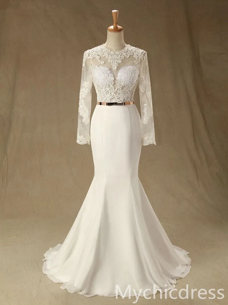 Hot Real Lace Wedding Dresses Long Sleeves Mermaid Gown sold by My Chic Dress