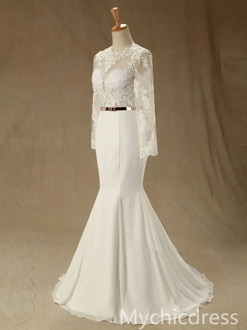 Hot Real Lace Wedding Dresses Long Sleeves Mermaid Gown sold by My Chic Dress product image thumbnail 2