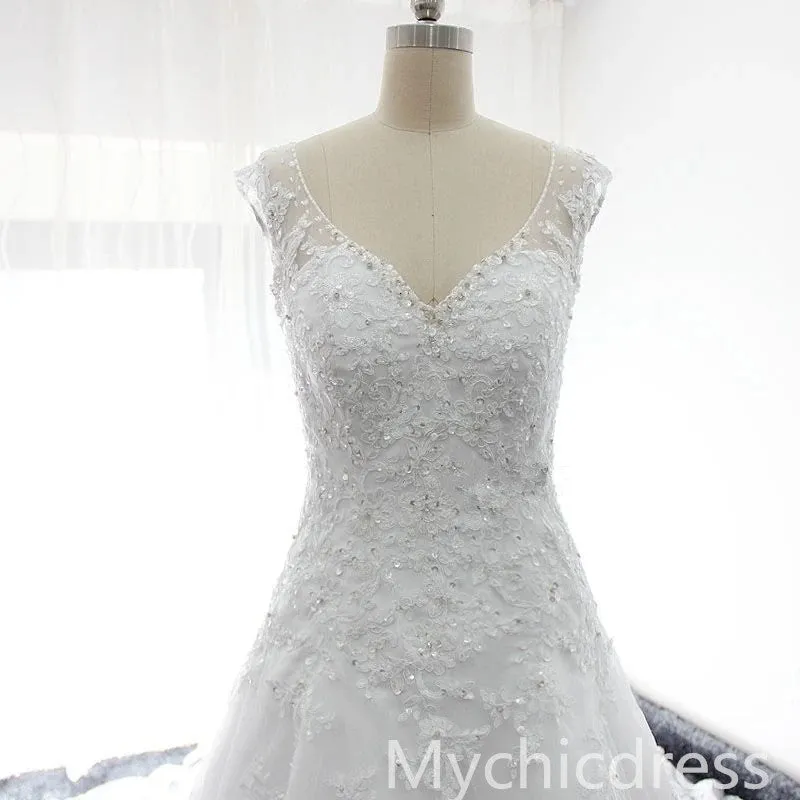 V Neck Lace Appliques Sequins Wedding Gowns Cap Sleeves sold by My Chic Dress product image thumbnail 3