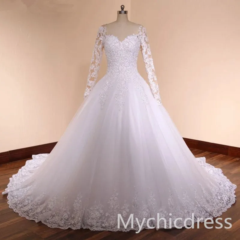 A Line Lace Appliques Vintage Wedding Dresses with Pearls sold by My Chic Dress