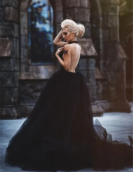 Sexy Ball Gown Black Wedding Dresses Tulle Halter Gothic Gown sold by My Chic Dress product image thumbnail 5