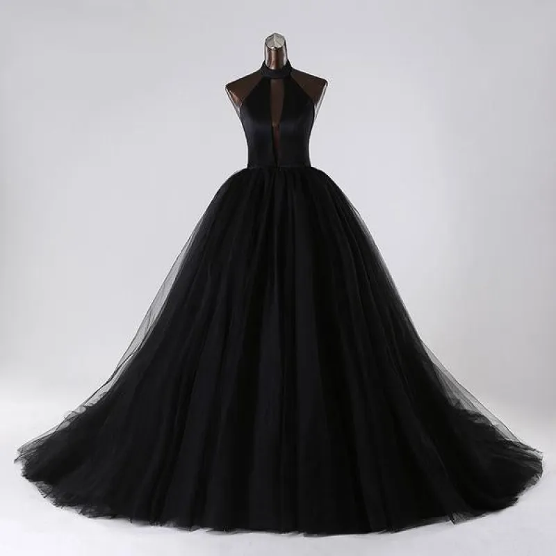 Sexy Ball Gown Black Wedding Dresses Tulle Halter Gothic Gown sold by My Chic Dress