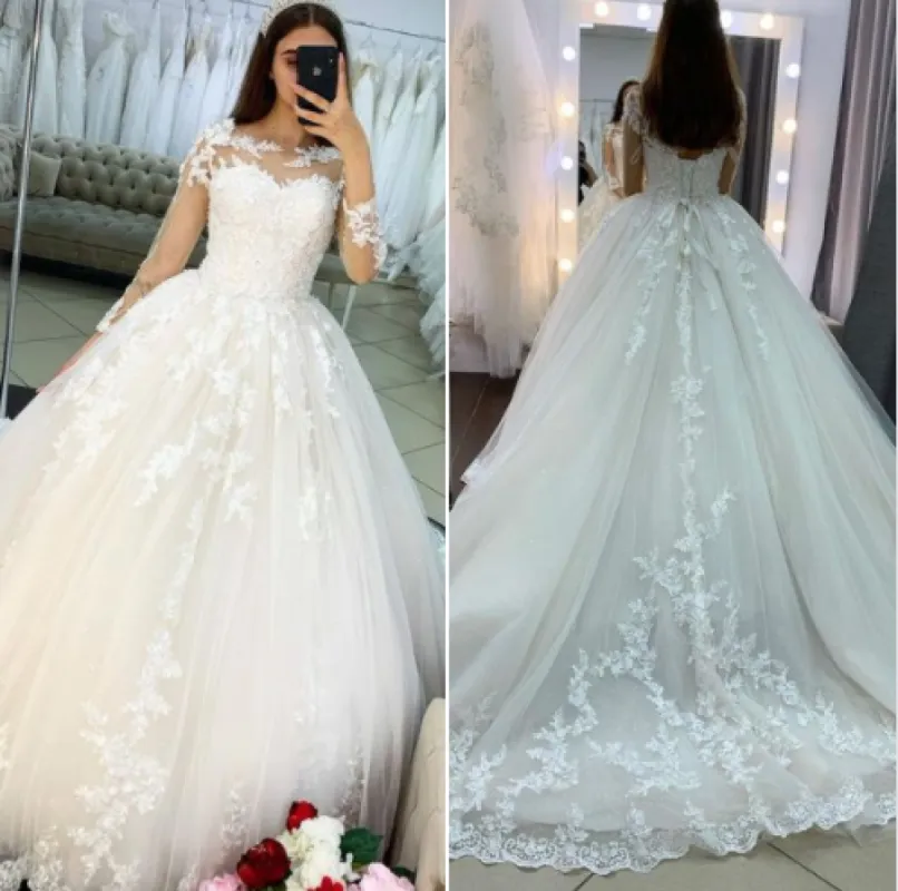 Hot Ball Gown Lace Wedding Dresses Long Sleeves Bridal Wear made by My Chic Dress