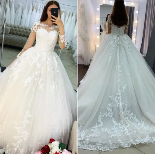 Hot Ball Gown Lace Wedding Dresses Long Sleeves Bridal Wear sold by My Chic Dress