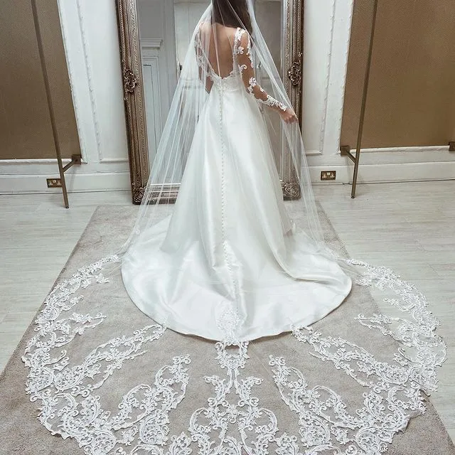 A Line Long Sleeves Ivory Lace Satin Wedding Dresses sold by My Chic Dress product image thumbnail 2