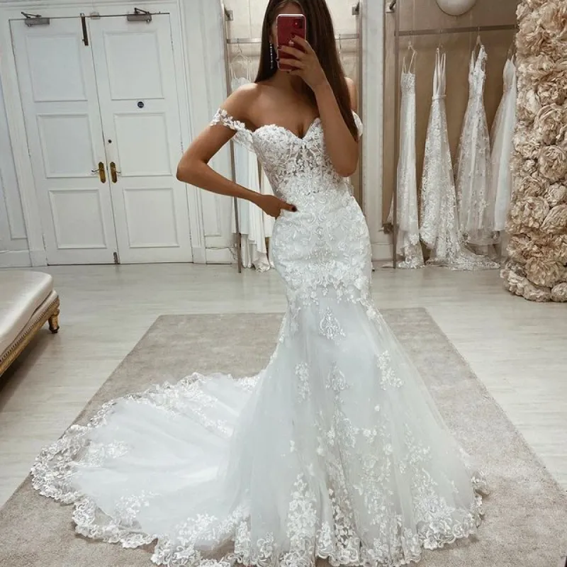 Hot Sweetheart Mermaid Lace Off the Shoulder Bridal Wears sold by My Chic Dress