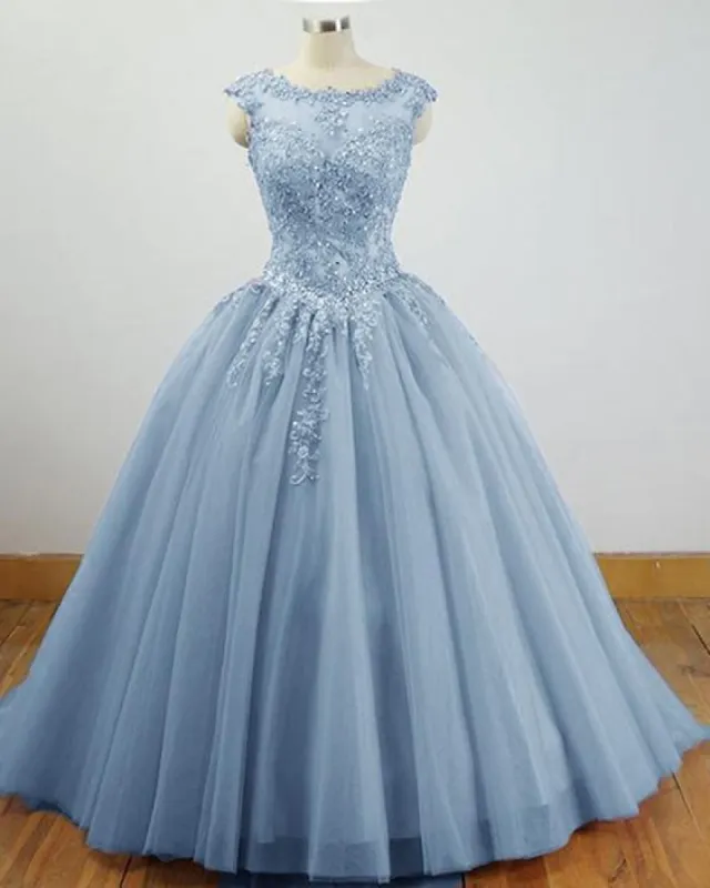 Charming Blue Sweet 16 Dress Tulle Lace Ball Gown Quinceanera Dress sold by My Chic Dress