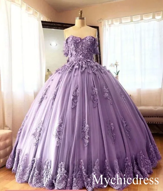 Off Shoulder Lace Ball Gown Quinceanera Dresses Embroidered sold by My Chic Dress