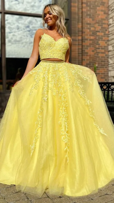 2 Pieces Yellow Prom Dresses Tulle Sweet 16 Dresses sold by My Chic Dress