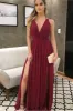 Deep V Neck Burgundy Bridesmaid Dresses High Slit Pleated Dress sold by My Chic Dress