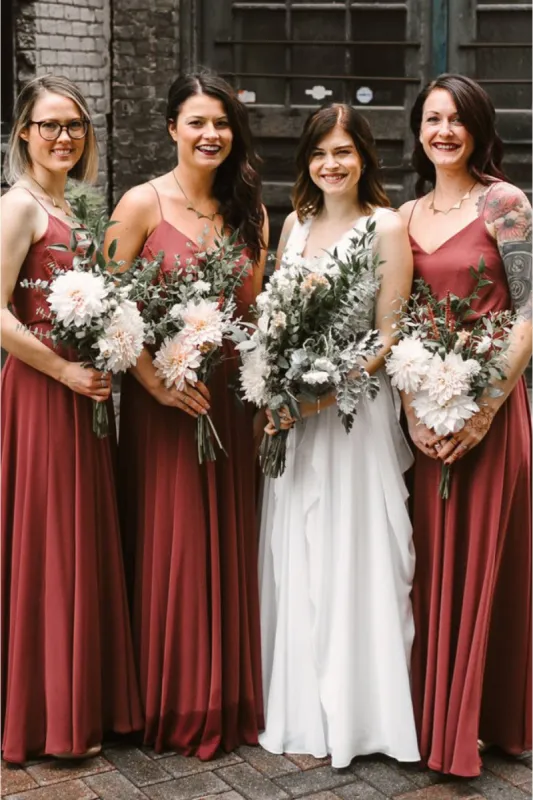 Simple V Neck Chiffon Rust Bridesmaid Dresses Fall Open Back sold by My Chic Dress