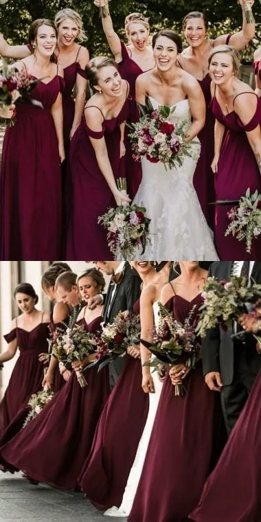 Cheap Chiffon Burgundy Bridesmaid Dresses Off Shoulder Dress sold by My Chic Dress product image thumbnail 5