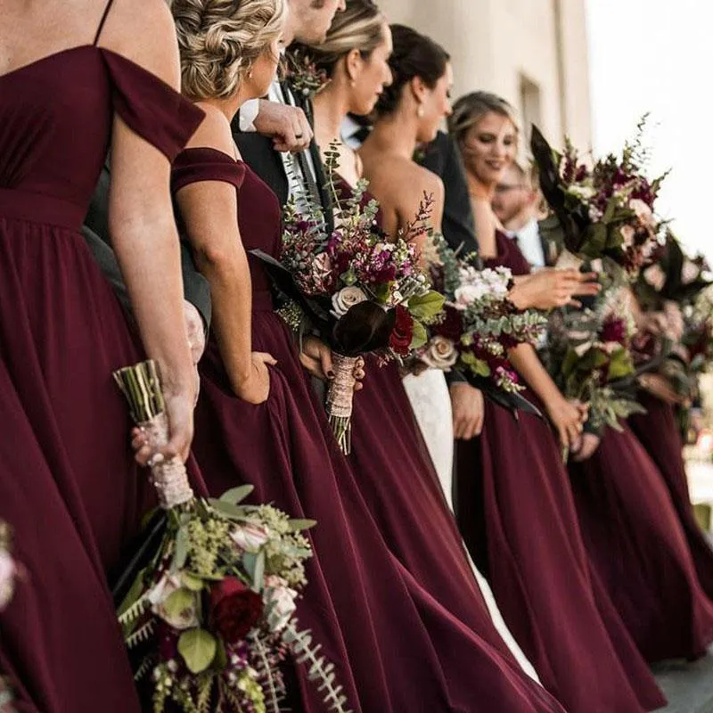 Cheap Chiffon Burgundy Bridesmaid Dresses Off Shoulder Dress sold by My Chic Dress product image thumbnail 3