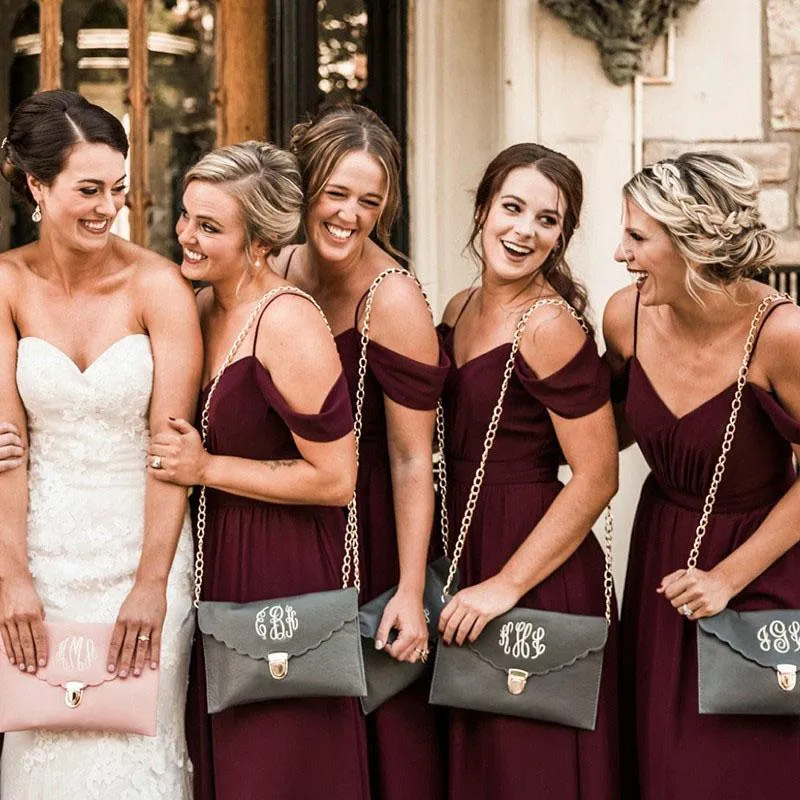 Cheap Chiffon Burgundy Bridesmaid Dresses Off Shoulder Dress sold by My Chic Dress product image thumbnail 4
