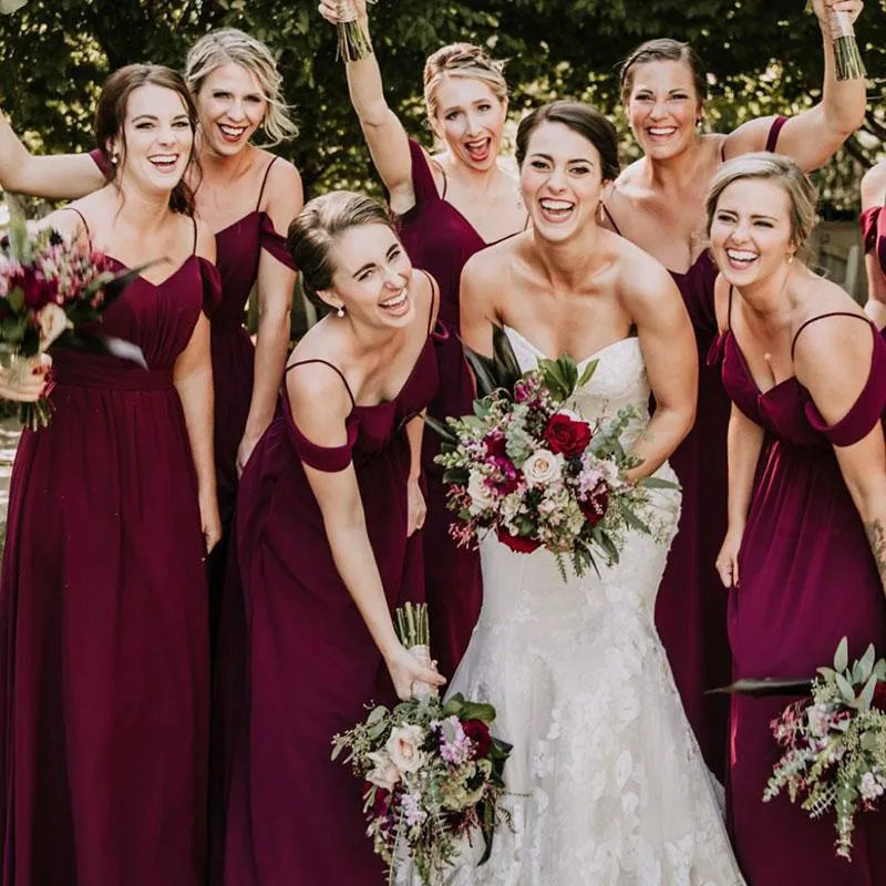 Cheap Chiffon Burgundy Bridesmaid Dresses Off Shoulder Dress sold by My Chic Dress