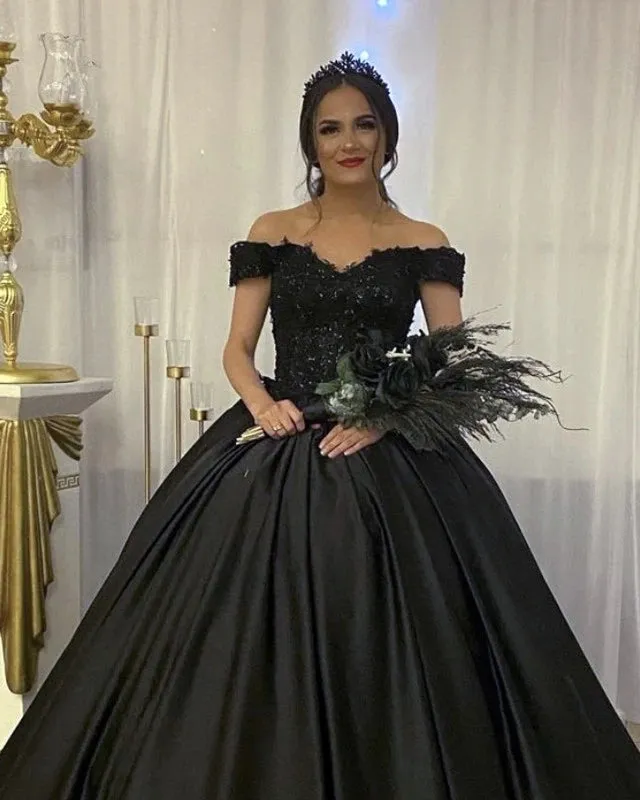 Black Wedding Dresses Gothic Ball Gown Off the Shoulder Bridal Dress sold by My Chic Dress