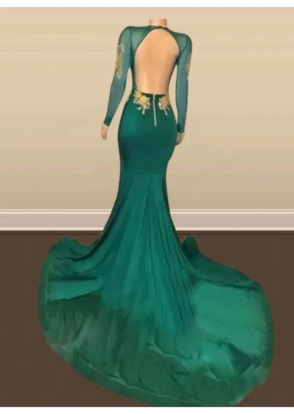 Sexy Long Sleeves Emerald Green Prom Dresses On Sale Open Back Side Slit sold by My Chic Dress product image thumbnail 3