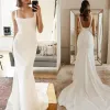 Long Square Ivory Mermaid Satin Summer Wedding Dresses sold by My Chic Dress