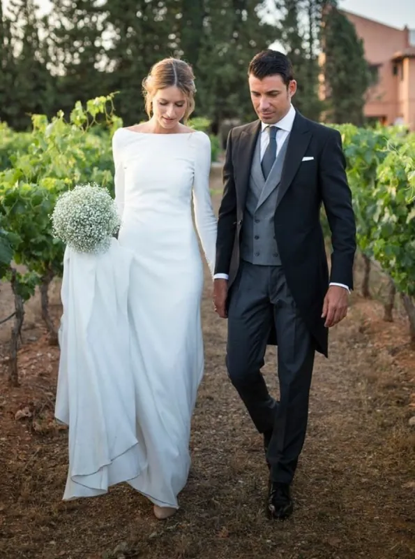 Simple Long Sleeves White Beach Wedding Dresses Low Back sold by My Chic Dress