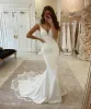 Mermaid V Neck Ivory Lace Chiffon Beach Boho Wedding Dresses sold by My Chic Dress