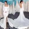 Long Sleeves Square Neck Satin Wedding Dresses Mermaid High Side Split Backless sold by My Chic Dress
