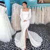Long Sleeves Square Neck Satin Wedding Dresses Mermaid High Side Split Backless sold by My Chic Dress