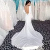 Long Sleeves Square Neck Satin Wedding Dresses Mermaid High Side Split Backless sold by My Chic Dress