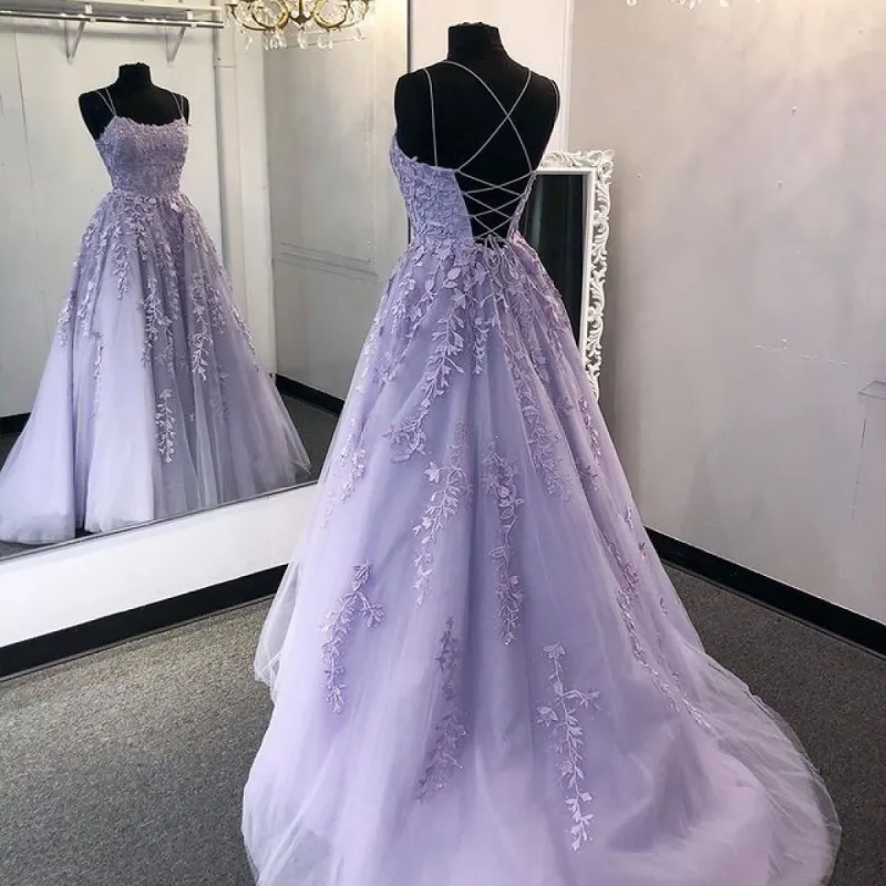2025 Violet Purple Lace Long Prom Dresses A Line Evening Gown sold by My Chic Dress