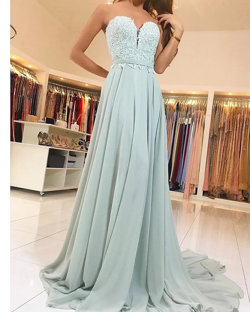 Sheath Lace Chiffon Sleeveless Prom Dresses Long Evening Gown sold by My Chic Dress