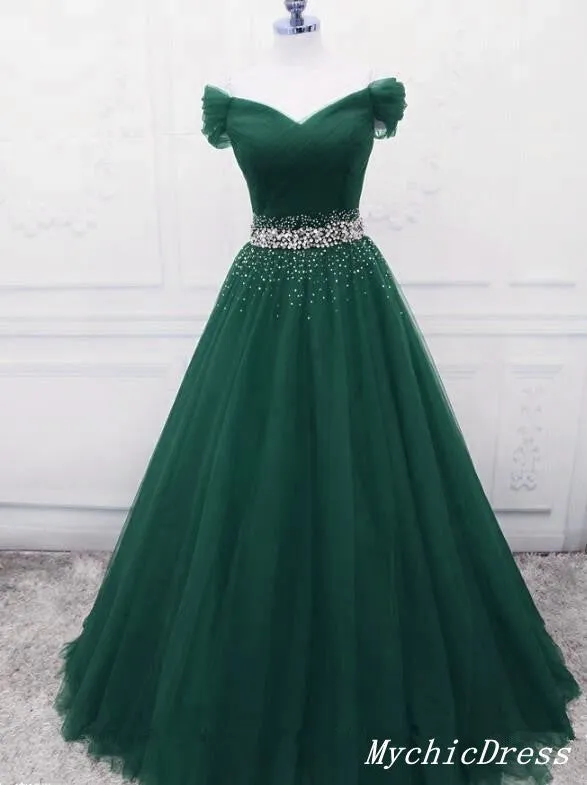 Off the Shoulder Tulle Beaded Long Red Prom Dresses Lace Up sold by My Chic Dress product image thumbnail 5