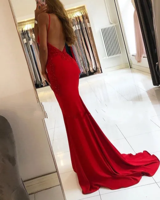 Red Lace Prom Dresses Spaghetti Straps Mermaid Evening Dress sold by My Chic Dress product image thumbnail 2