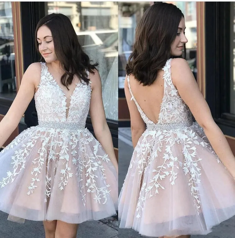A Line Short Lace Prom Dresses with Beading Belt sold by My Chic Dress product image thumbnail 2
