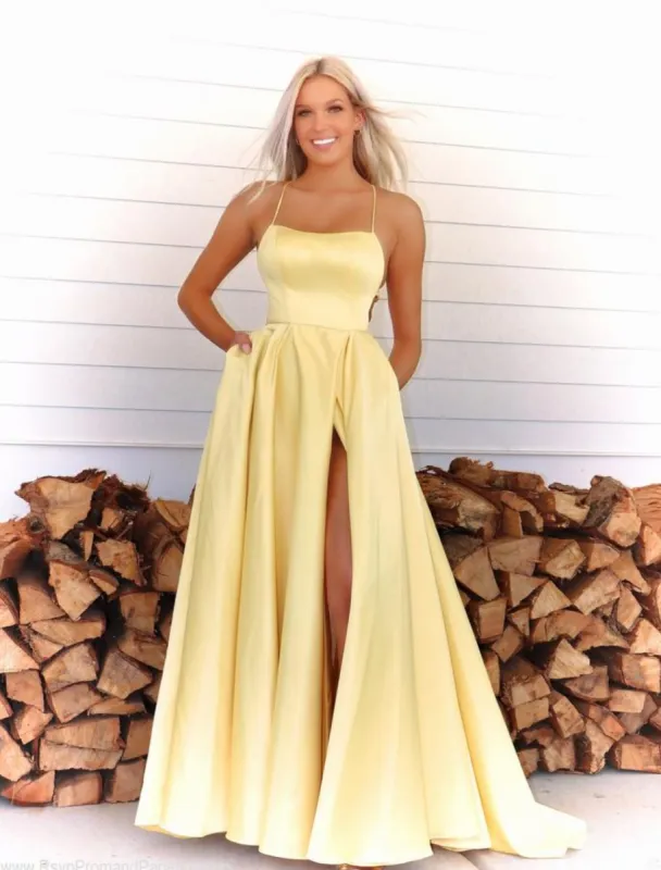 2025 A Line Chiffon Pastel Yellow Prom Dresses with Strappy Back sold by My Chic Dress
