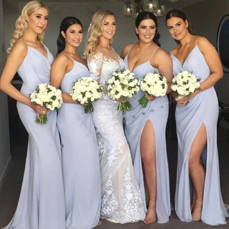 V Neck Sleeveless Long Sky Blue Bridesmaid Dresses Spaghetti Straps sold by My Chic Dress