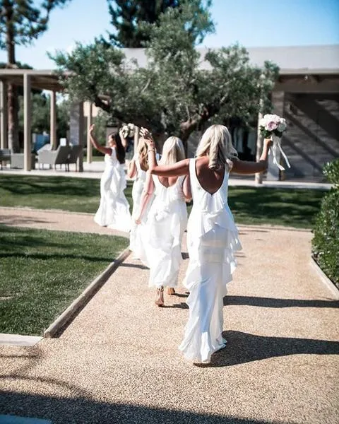 White Mermaid Bridesmaid Dresses Sleeveless Long With Ruffles sold by My Chic Dress product image thumbnail 2