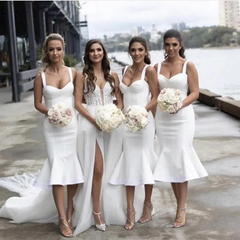 White Short Bridesmaid Dresses Mermaid Sweetheart Spaghetti Straps sold by My Chic Dress