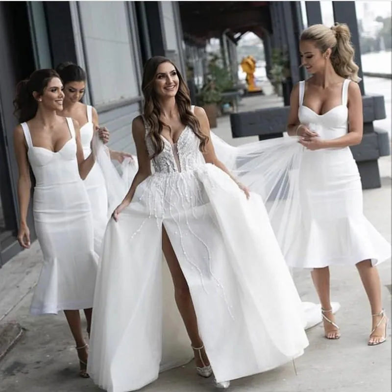 White Short Bridesmaid Dresses Mermaid Sweetheart Spaghetti Straps sold by My Chic Dress product image thumbnail 2