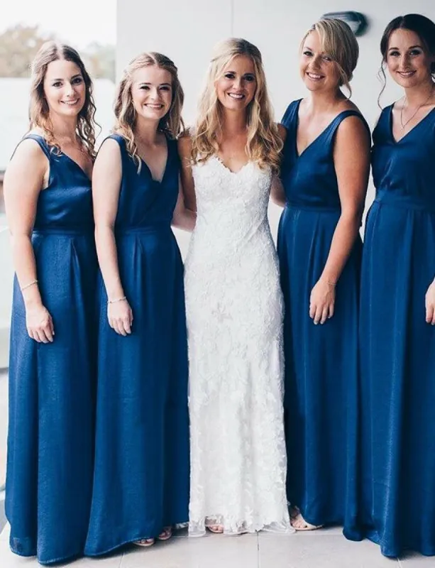 A Line Long Chiffon Blue Bridesmaid Dresses Sleeveless Backless sold by My Chic Dress