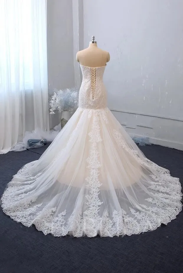 Sexy Floor Length Mermaid Lace Sequins Ivory Wedding Gowns sold by My Chic Dress product image thumbnail 2