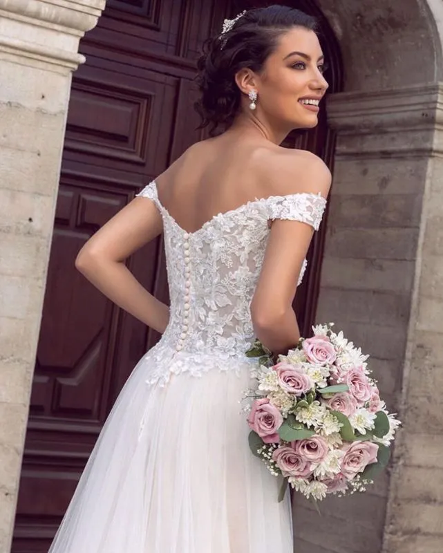 Sexy Floor Length Off the Shoulder Lace Ivory Wedding Gowns sold by My Chic Dress product image thumbnail 3
