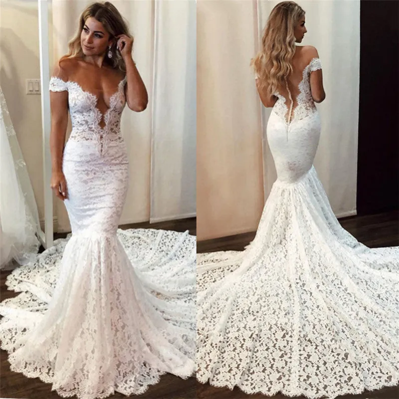 Sexy Off-the-Shoulder Lace Beach Wedding Dresses sold by My Chic Dress