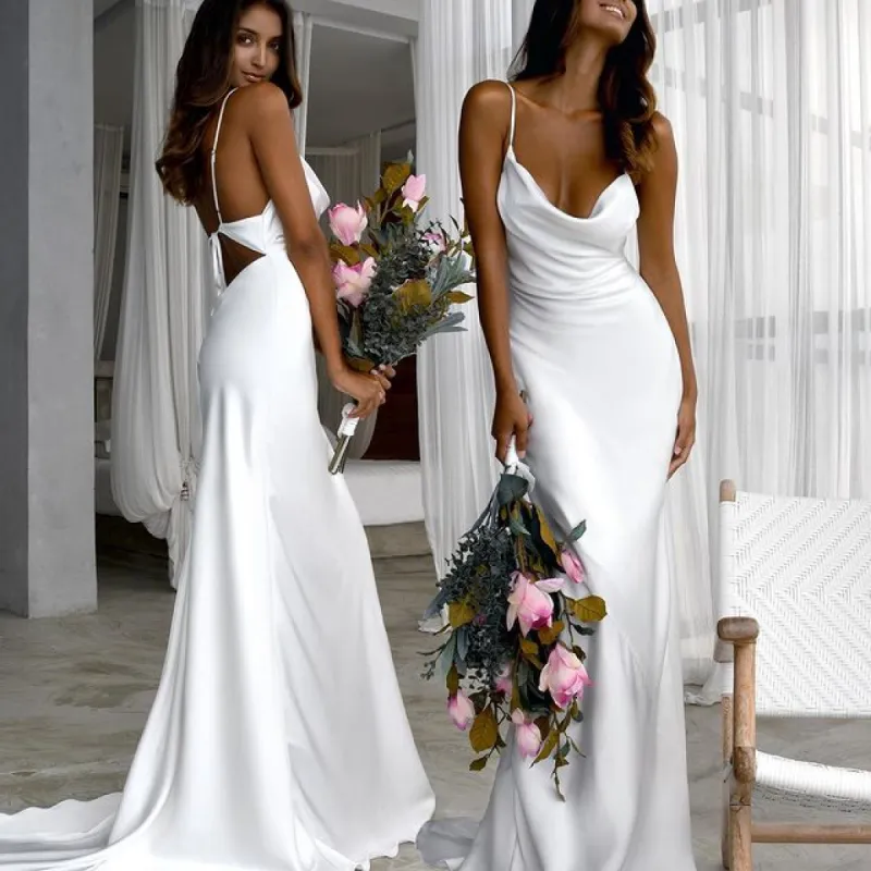 Sexy Sleeveless Mermaid White Prom Dresses Long Maxi Dress sold by My Chic Dress