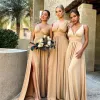 Simple Floor Length V Neck Chiffon Gold Bridesmaid Dresses sold by My Chic Dress