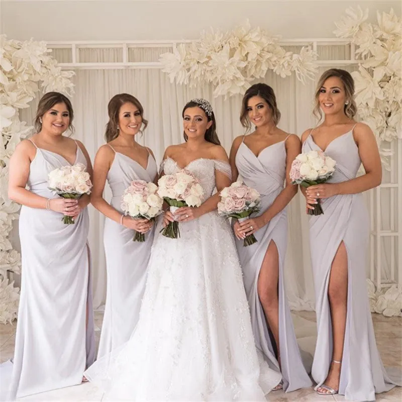 Simple Floor Length Chiffon Mist Bridesmaid Dresses V Neck Dress sold by My Chic Dress