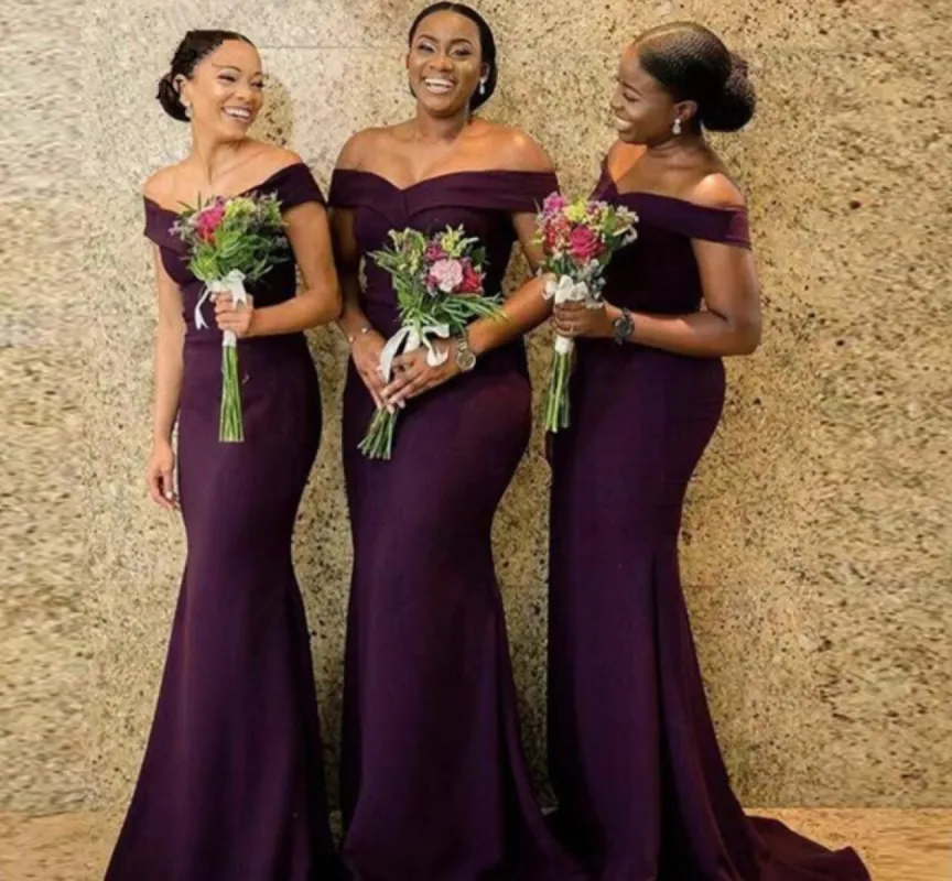 Floor Length Off the Shoulder Mermaid Dark Purple Bridesmaid Dresses sold by My Chic Dress