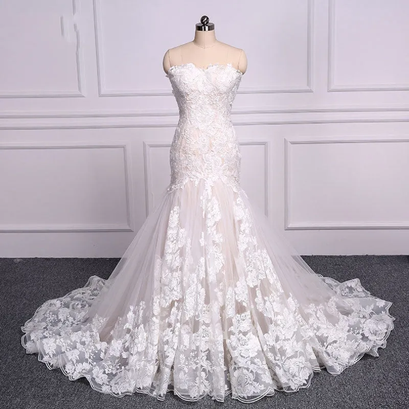 Strapless Mermaid Lace Wedding Dresses Trumpet Bride Dress sold by My Chic Dress