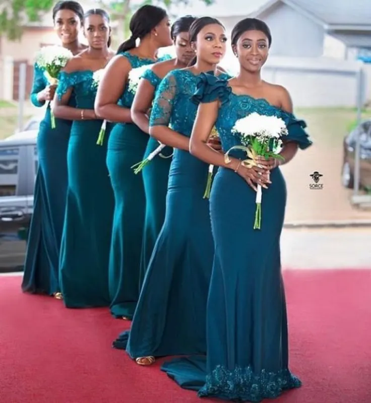 Mermaid Lace Dark Teal Bridesmaid Dress Embroidery Maid Of Honor Dress sold by My Chic Dress
