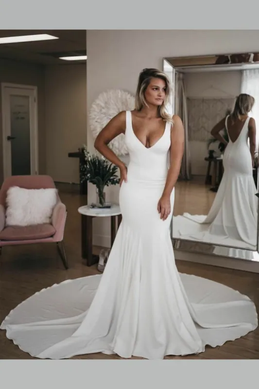 Sexy Mermaid Backless Cheap Satin Beach Wedding Dresses Minimalist sold by My Chic Dress