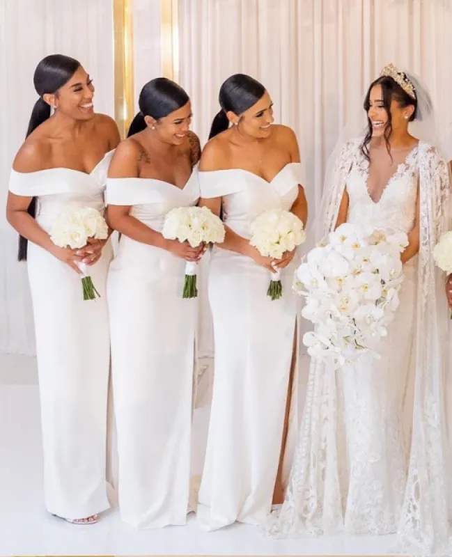 Sexy Mermaid Off the Shoulder White Bridesmaid Dresses Split sold by My Chic Dress