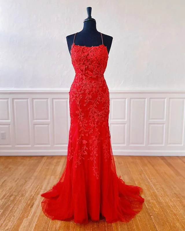 Sexy Long Lace Red Prom Dresses Open Back sold by My Chic Dress